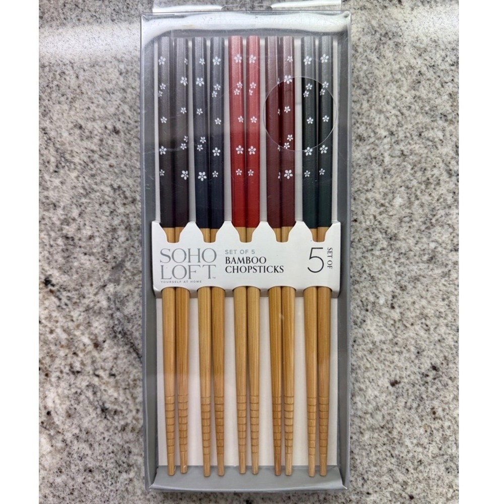 SOHO LOFT Bamboo Chopsticks Set of 5 - Multicolor Handles NWT